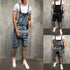 Men's Bib Overalls Shorts Jeans Sleeveless Ripped Denim Jumpsuit