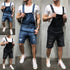 Men's Bib Overalls Ripped Denim Jumpsuit Romper Workout Shorts Jean