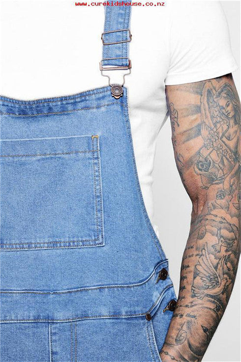 Men's Bib Overalls Denim Shorts Jean Romper Workout Jumpsuit