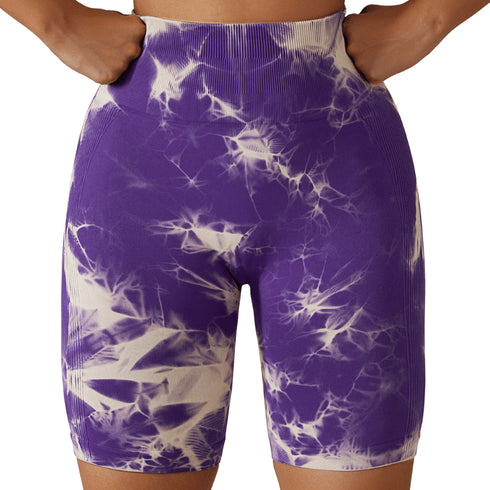 Women's High Waist Lift Hips Skinny Yoga Tie-dyed Shorts