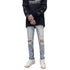 Men's Ripped Straight Fit Washed Denim Jeans