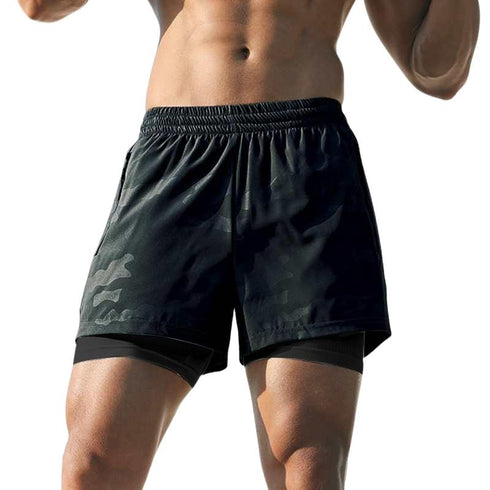 2 in 1 Men's Outdoor Running Shorts with Zipper Pockets