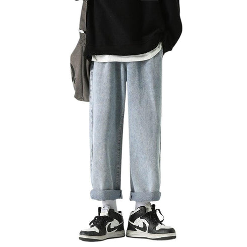 Men's Straight Leg Jeans Drawstring Denim Pants