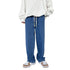 Men's Fleece-Lined Elastic Waist Loose Fit Straight Jeans Denim Pants