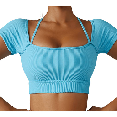 Women's Exercise Running Crop Tops Yoga Skinny T-Shirt