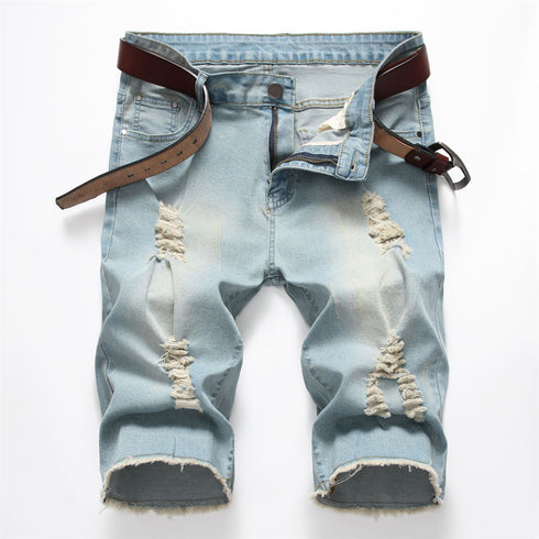 Basic Mid Waisted Men's Ripped Jeans Shorts Men's Jean Shorts