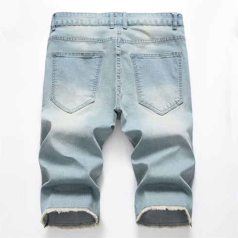 Basic Mid Waisted Men's Ripped Jeans Shorts Men's Jean Shorts