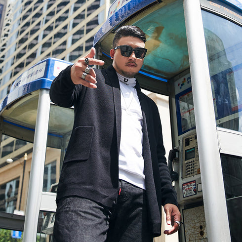 Big & Tall Men's Loose Open Front Cardigan Plus Size Sweater