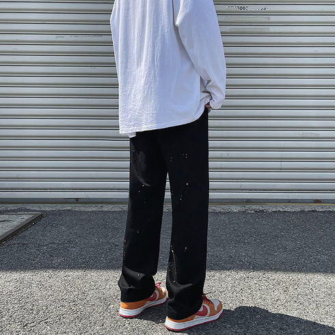 Black Men's Street Hip Hop Loose Straight Denim Jeans Pants