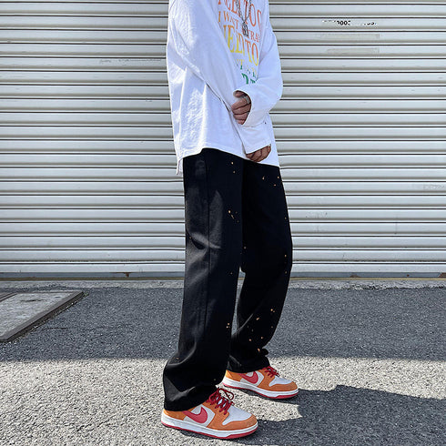 Black Men's Street Hip Hop Loose Straight Denim Jeans Pants