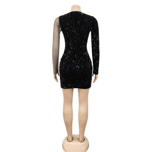 Breathable Long Sleeve Deep V-neck Women's Bodycon Dresses