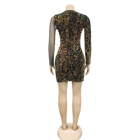 Breathable Long Sleeve Deep V-neck Women's Bodycon Dresses