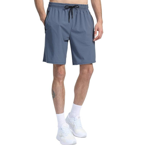 Breathable Men's Quick Dry Solid Shorts with Zip Pockets