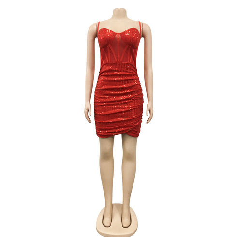 Breathable Spaghetti Strap Sequins Women's Bodycon Dresses