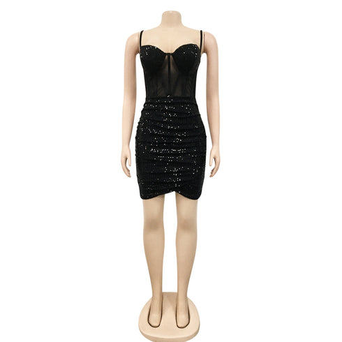 Breathable Spaghetti Strap Sequins Women's Bodycon Dresses