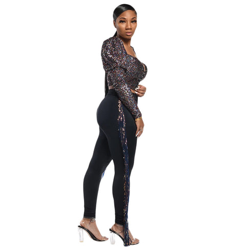 Casual Dazzle Color Fringe Women's Street Trend Pants