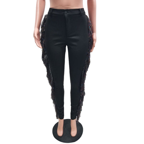 Casual Dazzle Color Fringe Women's Street Trend Pants