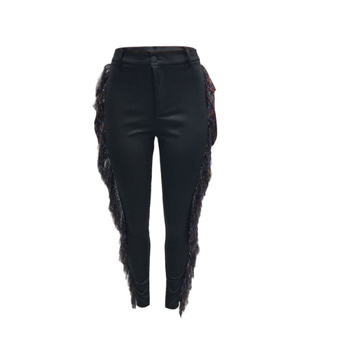 Casual Dazzle Color Fringe Women's Street Trend Pants