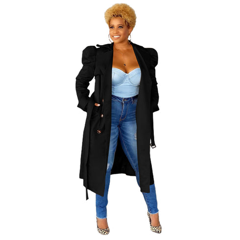 Casual Long Trench Coat Women's Button Outwear