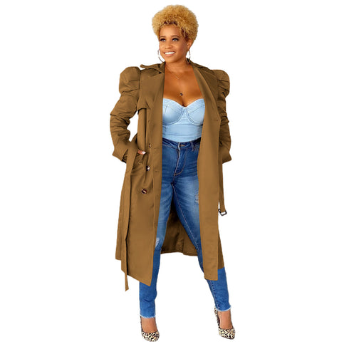 Casual Long Trench Coat Women's Button Outwear