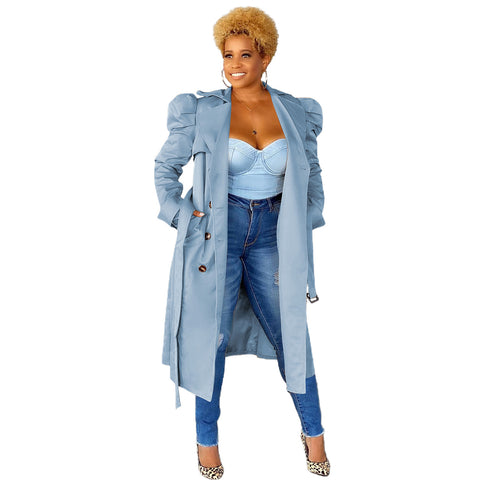 Casual Long Trench Coat Women's Button Outwear