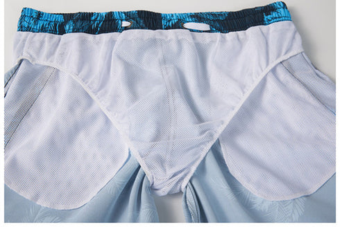 Casual Men's Quick Dry Printed Beach Shorts with Mesh Lining