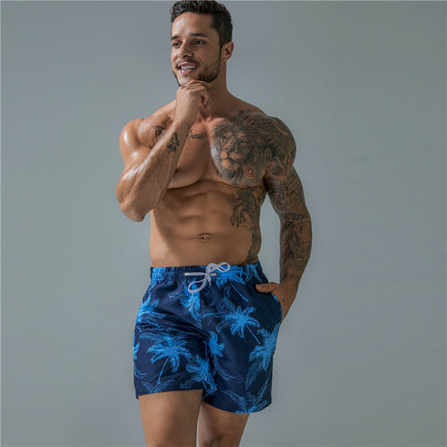 Casual Men's Quick Dry Printed Beach Shorts with Mesh Lining