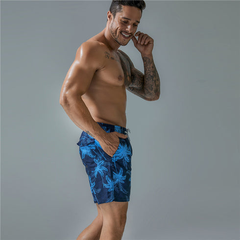 Casual Men's Quick Dry Printed Beach Shorts with Mesh Lining