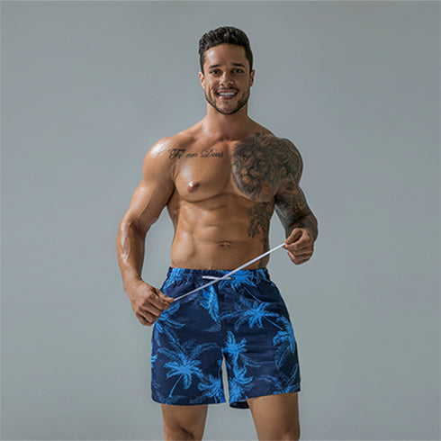 Casual Men's Quick Dry Printed Beach Shorts with Mesh Lining