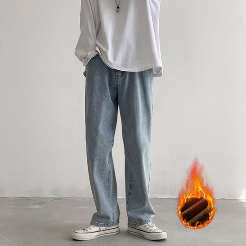 Casual Men's Straight Leg Fleece-Lined Denim Jeans