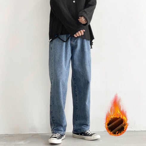 Casual Men's Straight Leg Fleece-Lined Denim Jeans