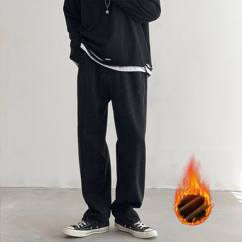 Casual Men's Straight Leg Fleece-Lined Denim Jeans