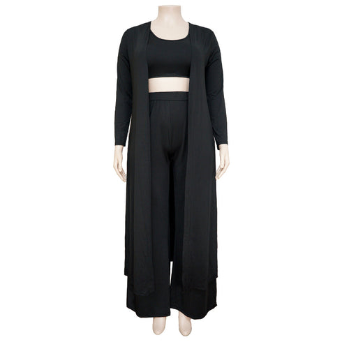 Casual Plus Size Women's Pure Color 3 Piece Lounge Set Suits