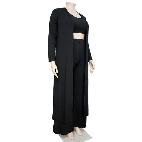Casual Plus Size Women's Pure Color 3 Piece Lounge Set Suits