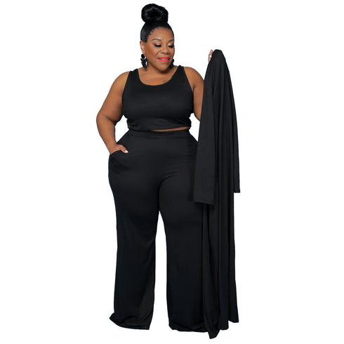 Casual Plus Size Women's Pure Color 3 Piece Lounge Set Suits