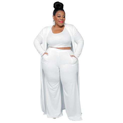 Casual Plus Size Women's Pure Color 3 Piece Lounge Set Suits