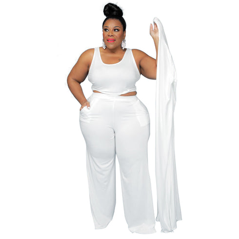 Casual Plus Size Women's Pure Color 3 Piece Lounge Set Suits