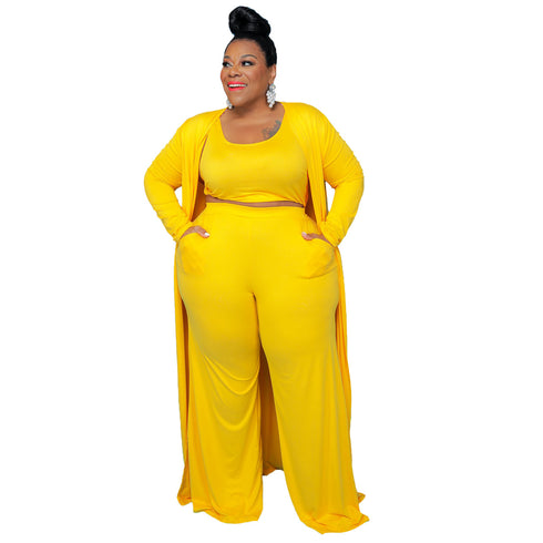 Casual Plus Size Women's Pure Color 3 Piece Lounge Set Suits