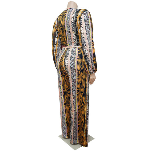 Casual Plus Size Women's V-neck Print Jumpsuits