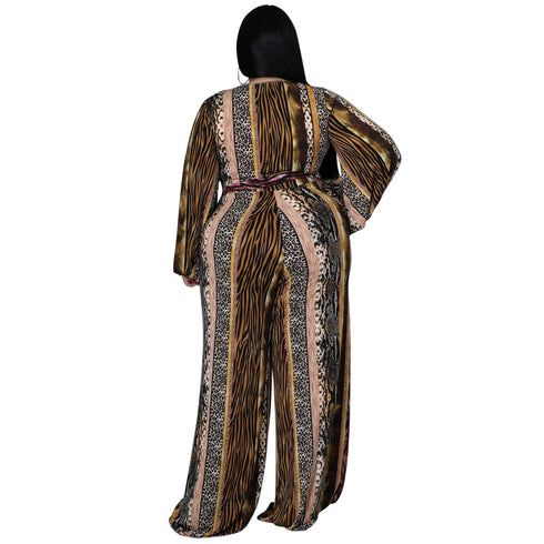 Casual Plus Size Women's V-neck Print Jumpsuits