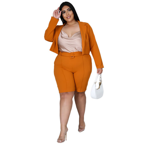 Casual Pure Color Women's Lapel Shorts Two Piece Outfits