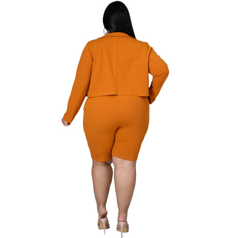 Casual Pure Color Women's Lapel Shorts Two Piece Outfits