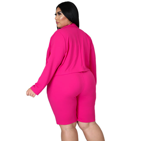 Casual Pure Color Women's Lapel Shorts Two Piece Outfits