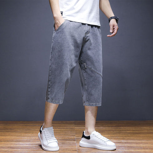 Casual Simple Loose Plus Size Mid Waist Men's Denim Shorts