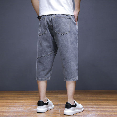 Casual Simple Loose Plus Size Mid Waist Men's Denim Shorts