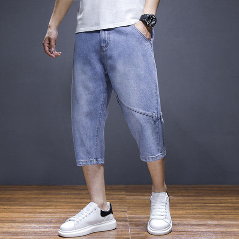 Casual Simple Loose Plus Size Mid Waist Men's Denim Shorts