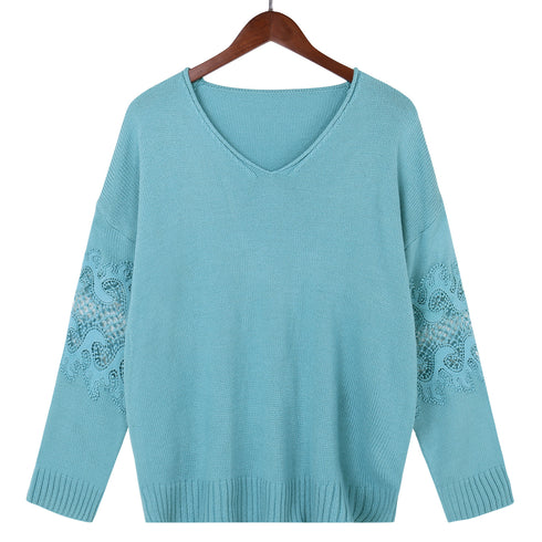 Casual Simple Loose Pullover V Neck Sweater Women's Knit Tops