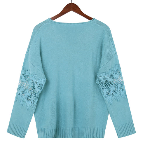 Casual Simple Loose Pullover V Neck Sweater Women's Knit Tops