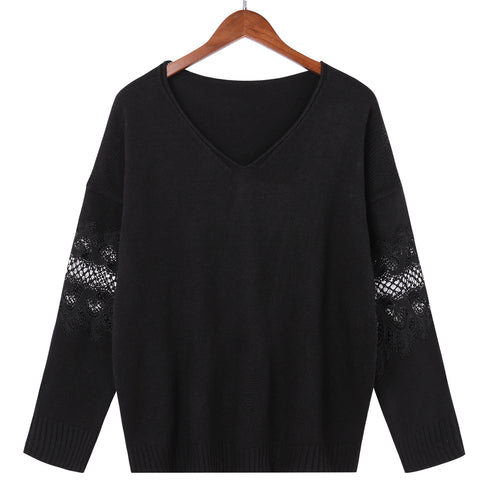 Casual Simple Loose Pullover V Neck Sweater Women's Knit Tops