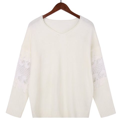 Casual Simple Loose Pullover V Neck Sweater Women's Knit Tops